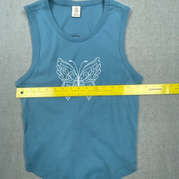 Urban Outfitters Crop Top XL Butterfly Open Back Tie Back Tank Teal Blue - Picture 10 of 14